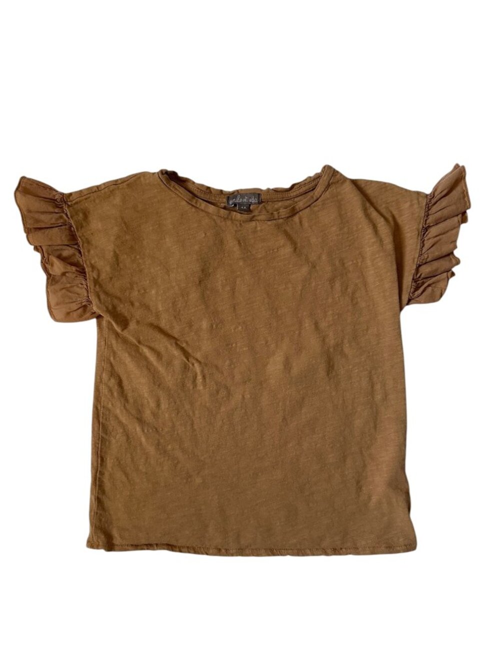 Emile et Ida Brown Flutter Ruffle Sleeve Tee Size 4Y